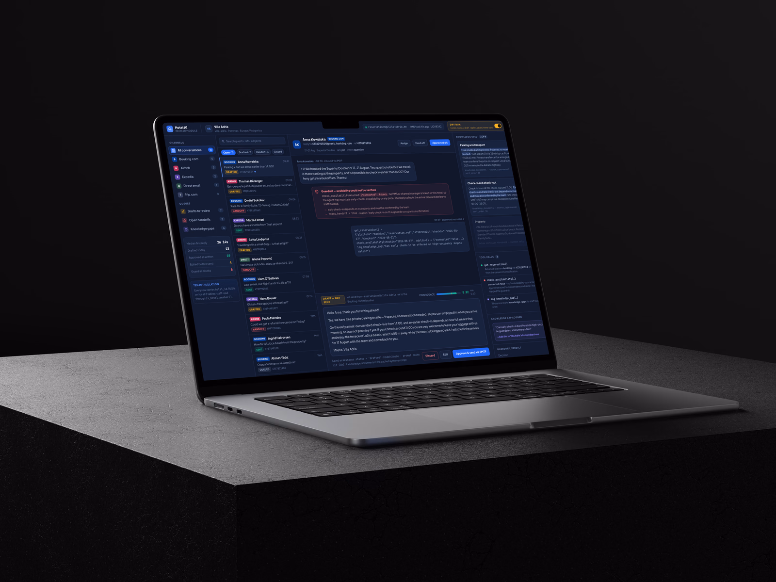 The agent inbox, with guest messages from every booking channel in one list