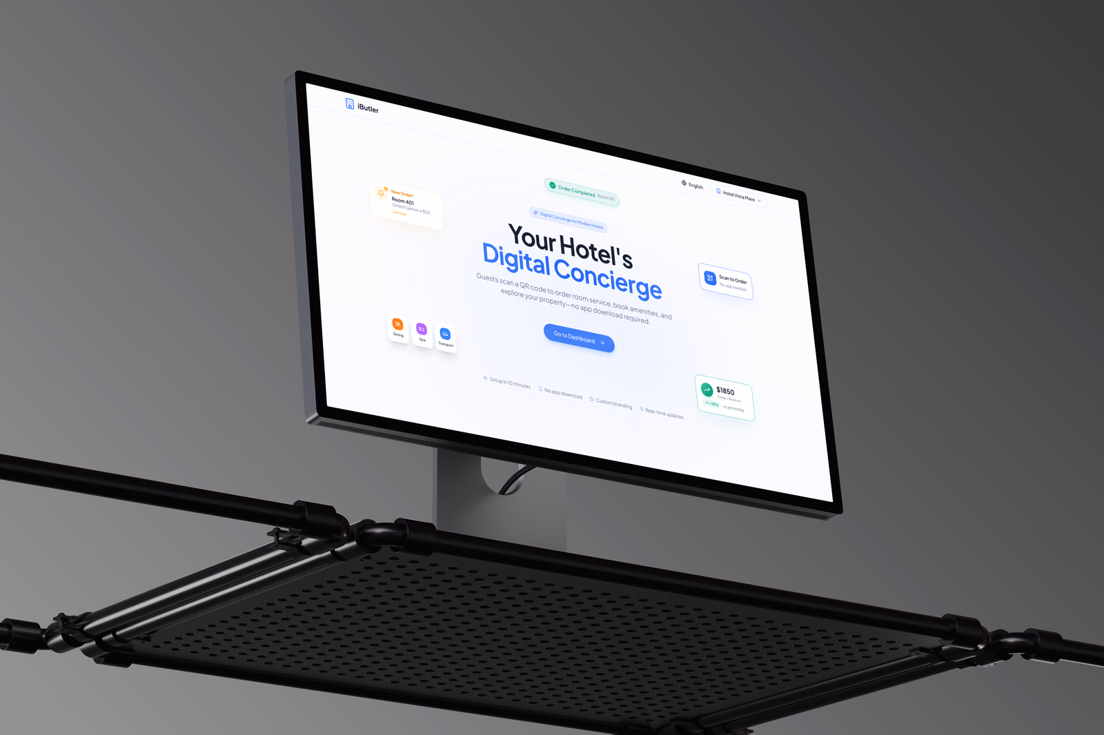 The iButler marketing site, shown on a desktop display