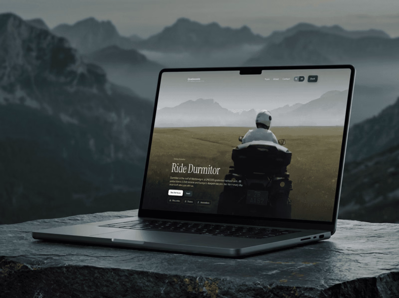 The Quadomania home page, headed Ride Durmitor, with a rider looking out over the plateau